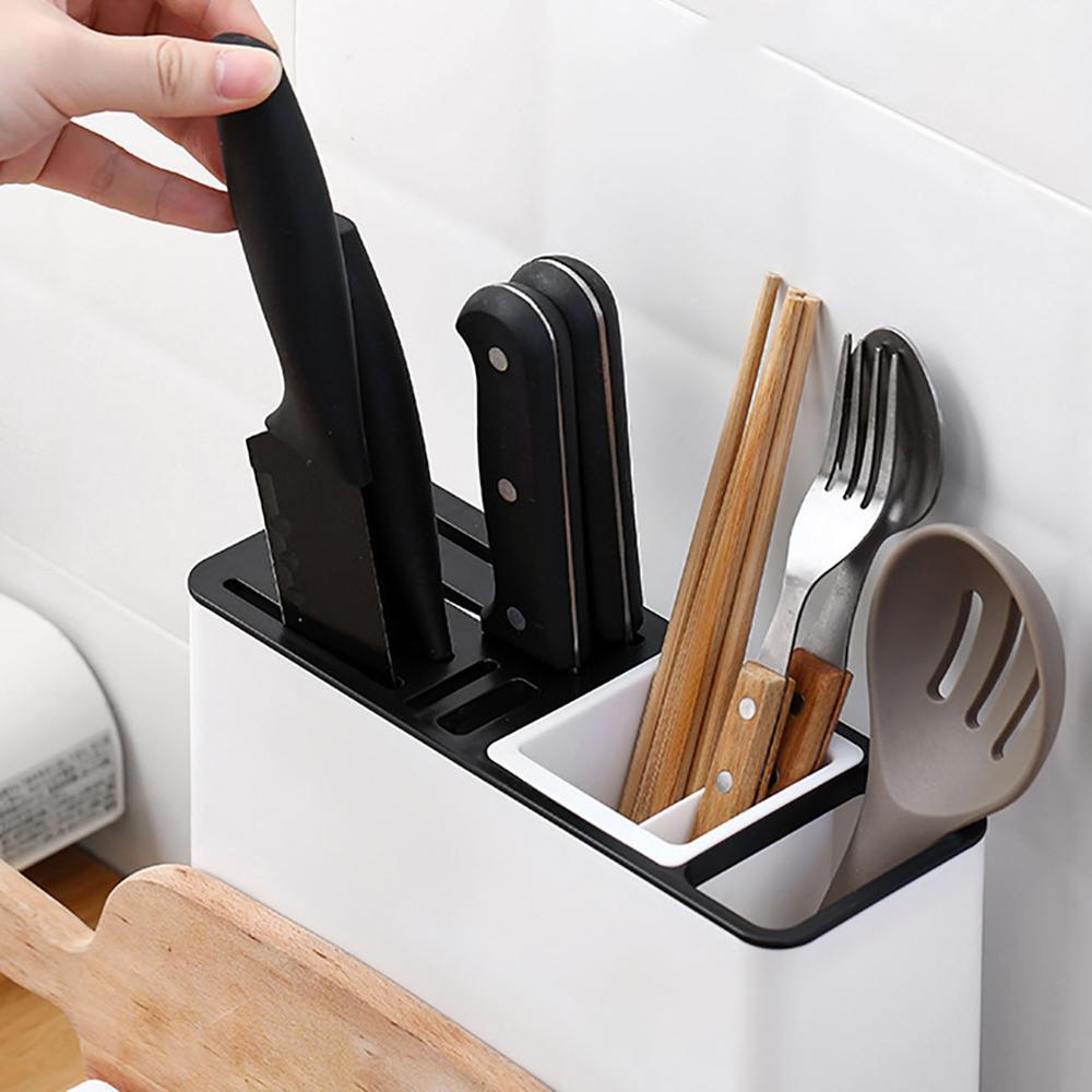 Premium Plastic Kitchen Knife Organizer with Integrated Shelf – Space-Saving Tableware Storage Rack for Cabinets & Countertops