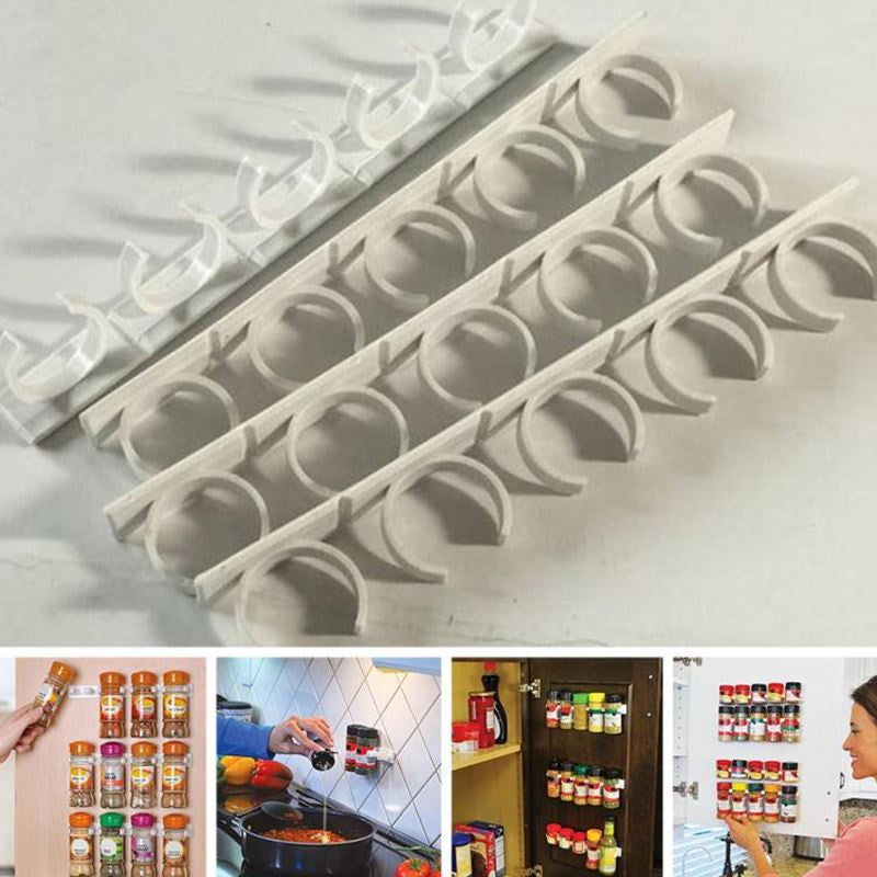 Clip N Store Adjustable Spice Rack Organizer – 4-Pack Wall-Mountable Space-Saving Shelves for Kitchen, Cabinet, or Refrigerator – Durable White Plastic Design