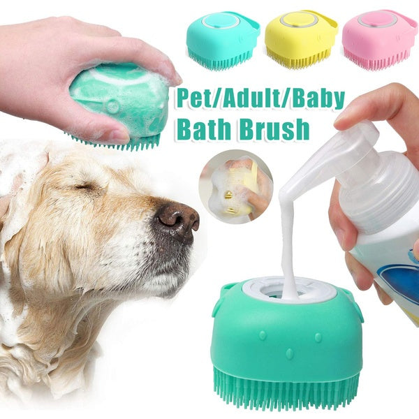 "Dual-Purpose Silicone Pet Bath Brush & Massage Glove – Shampoo Dispenser for Dogs & Cats, Gentle Grooming & Bathing Tool"