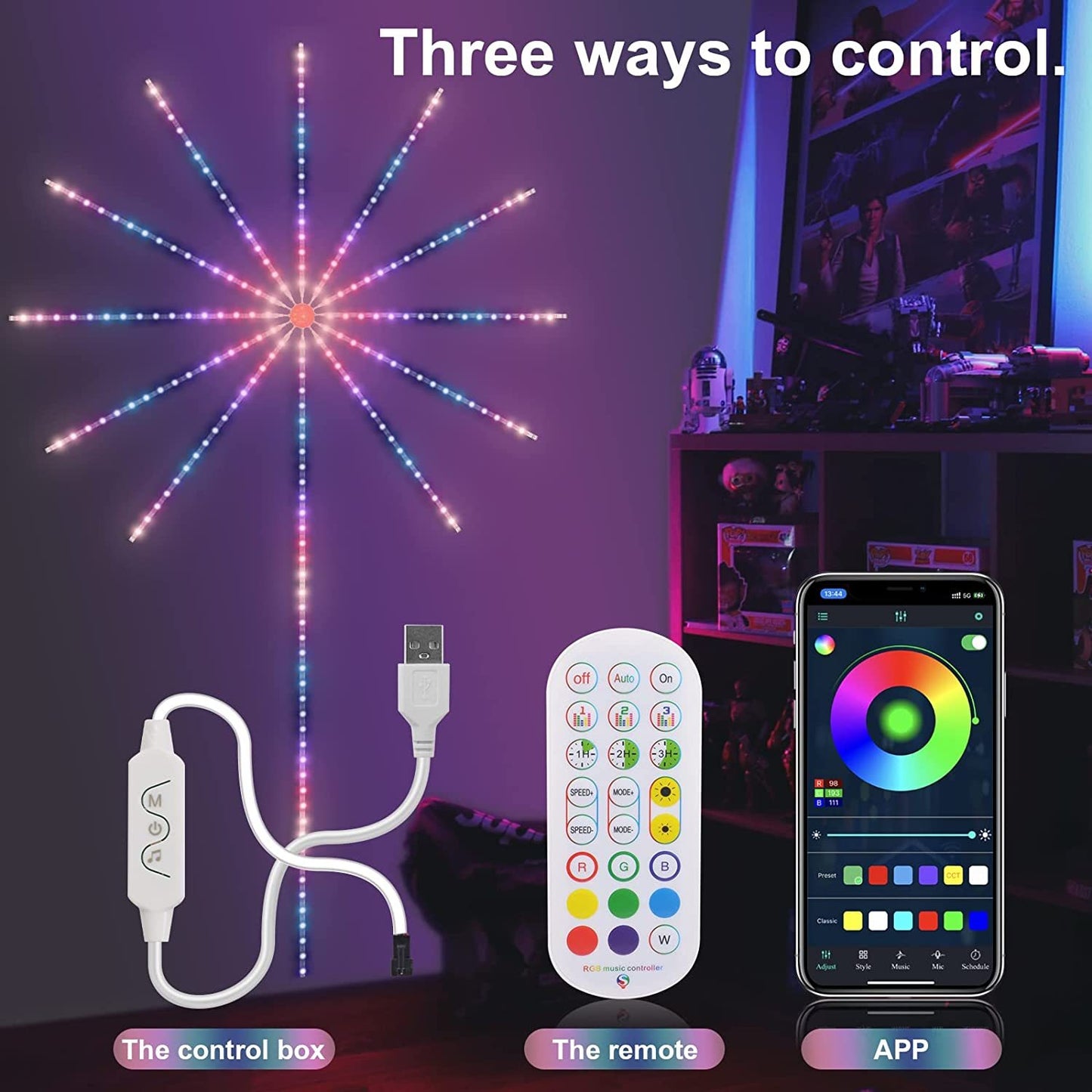 Dynamic Firework LED Strip Lights with Music Sync & Remote Control – Color-Changing Party Decor for Home, Events, and Room Ambiance