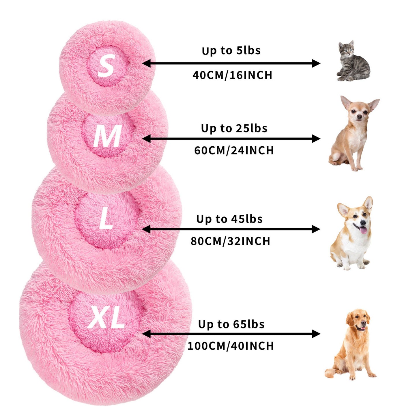 "Luxury Plush Donut Pet Bed – Orthopedic Calming Dog & Cat Bed with Waterproof Base, Machine-Washable (40-100cm, S-XXL)"