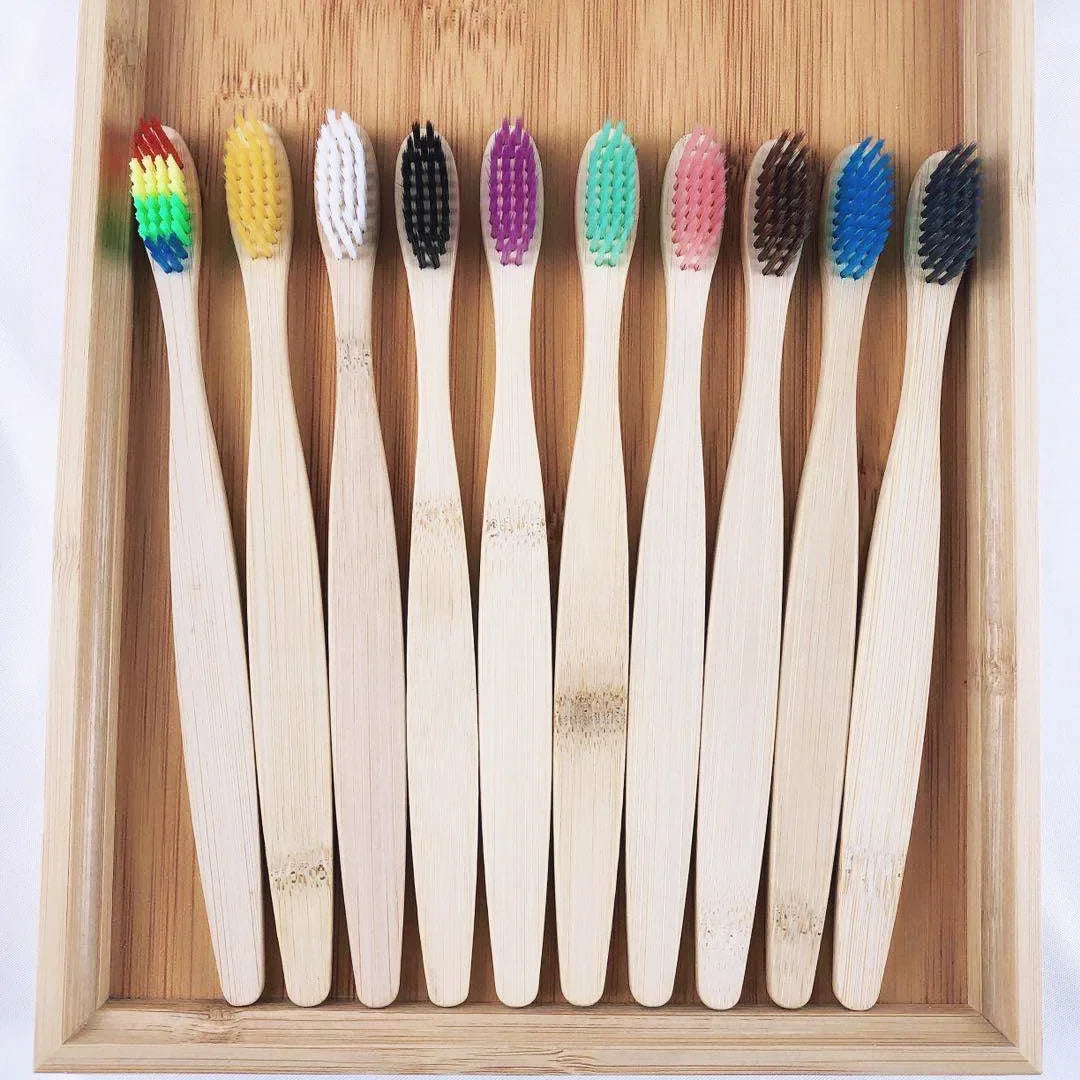 "10 Pack Eco-Friendly Bamboo Toothbrushes for Adults | Natural Biodegradable Wooden Toothbrush with Soft Bristles | Sustainable Dental Care & Oral Hygiene"